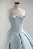 Blue Satin Long A-Line Ball Gown, Blue Evening Gown with Train HZ1024