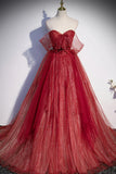 Burgundy Sweetheart Neckline Tulle Long Prom Dress, A-Line Evening Dress HZ1024