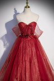 Burgundy Sweetheart Neckline Tulle Long Prom Dress, A-Line Evening Dress HZ1024