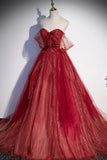 Burgundy Sweetheart Neckline Tulle Long Prom Dress, A-Line Evening Dress HZ1024