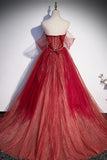 Burgundy Sweetheart Neckline Tulle Long Prom Dress, A-Line Evening Dress HZ1024