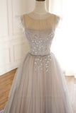 Cute Tulle Sequins Long Prom Dresses, A-Line Evening Dresses HZ1024