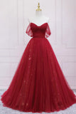 Burgundy Off the Shoulder Prom Dress, A-Line Evening Dress HZ1024