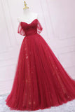 Burgundy Off the Shoulder Prom Dress, A-Line Evening Dress HZ1024