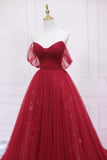 Burgundy Off the Shoulder Prom Dress, A-Line Evening Dress HZ1024