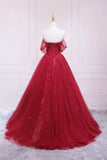 Burgundy Off the Shoulder Prom Dress, A-Line Evening Dress HZ1024
