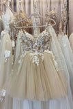 Champagne Spaghetti Lace Short Prom Dresses, A-Line Party Dresses HZ1024
