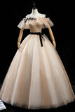 Champagne Tulle Long Prom Dresses, A-Line Princess Evening Dress HZ1024
