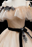Champagne Tulle Long Prom Dresses, A-Line Princess Evening Dress HZ1024