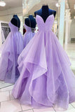Purple A-Line Tulle Long Prom Dresses, Purple Party Evening Gowns HZ1024