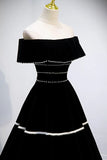 Black Velvet Long Prom Dresses, A-Line Off the Shoulder Evening Dresses HZ1024