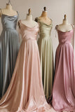 Simple Satin Long Prom Dresses, A-Line Spaghetti Straps Party Dresses HZ1024