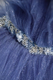 Blue Layers Tulle Long Prom Dresses, A-Line Spaghetti Straps Evening Dresses HZ1024