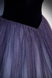 Purple Velvet Tulle Long Prom Dresses, A-Line Off the Shoulder Evening Dresses HZ1024