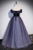 Purple Velvet Tulle Long Prom Dresses, A-Line Off the Shoulder Evening Dresses HZ1024
