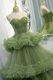 Green Tulle Long Prom Dresses, A-Line Formal Evening Dresses HZ1024
