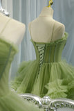 Green Tulle Long Prom Dresses, A-Line Formal Evening Dresses HZ1024