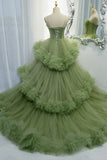 Green Tulle Long Prom Dresses, A-Line Formal Evening Dresses HZ1024