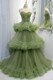 Green Tulle Long Prom Dresses, A-Line Formal Evening Dresses HZ1024