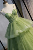 Green Tulle Long Prom Dresses, A-Line Evening Dresses with Train HZ1024