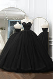 Black Tulle Long A-Line Prom Dresses, Black Strapless Long Evening Dresses HZ1024