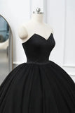 Black Tulle Long A-Line Prom Dresses, Black Strapless Long Evening Dresses HZ1024