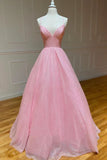 Previous Next Pink V-Neck Tulle Long Prom Dresses, A-Line Backless Evening Dresses HZ1024