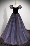 Purple Velvet Tulle Long Prom Dresses, A-Line Evening Dresses HZ1024