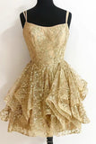 Gold Sequins Short Prom Dresses, A-Line Homecoming Dresses HZ1024