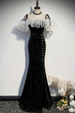 Black Velvet Long Prom Dresses, Mermaid Evening Dresses HZ1024