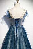 Blue Tulle Long Prom Dresses, A-Line Formal Evening Dresses HZ1024