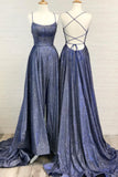 Blue A-Line Backless Long Prom Dresses, Blue Evening Dresses HZ1024