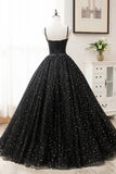 Black Tulle Long A-Line Long Prom Dresses, Black Evening Party Dresses HZ1024