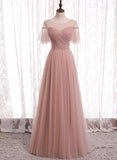 Pink Tulle Long Prom Dresses, A-Line Evening Party Dresses HZ1024