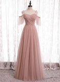 Pink Tulle Long Prom Dresses, A-Line Evening Party Dresses HZ1024