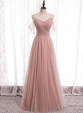Pink Tulle Long Prom Dresses, A-Line Evening Party Dresses HZ1024