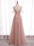 Pink Tulle Long Prom Dresses, A-Line Evening Party Dresses HZ1024