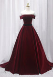 Burgundy Velvet Long Prom Dresses, A-Line Evening Dresses HZ1024
