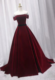 Burgundy Velvet Long Prom Dresses, A-Line Evening Dresses HZ1024