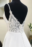 White V-Neck Long Prom Dresses, A-Line Lace Evening Dresses HZ1024