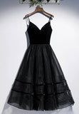 Black Velvet Tulle Short Prom Dresses, A-Line Party Dresses HZ1024