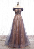 Purple Tulle Long Prom Dresses, A-Line Evening Dresses HZ1024