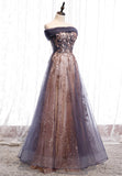 Purple Tulle Long Prom Dresses, A-Line Evening Dresses HZ1024