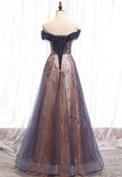 Purple Tulle Long Prom Dresses, A-Line Evening Dresses HZ1024