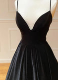 Black A-Line Velvet Long Prom Dresses, Black Evening Dresses HZ1024