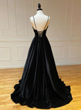 Black A-Line Velvet Long Prom Dresses, Black Evening Dresses HZ1024