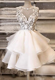 White Lace Short Prom Dresses, A-Line Homecoming Dresses HZ1024