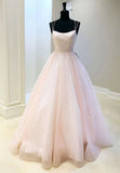 Pink Tulle Long A-Line Prom Dresses, Pink Formal Graduation Dresses HZ1024