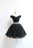 Black Off the Shoulder Short Prom Dress, A-Line Homecoming Dress HZ1024