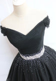 Black Off the Shoulder Short Prom Dress, A-Line Homecoming Dress HZ1024